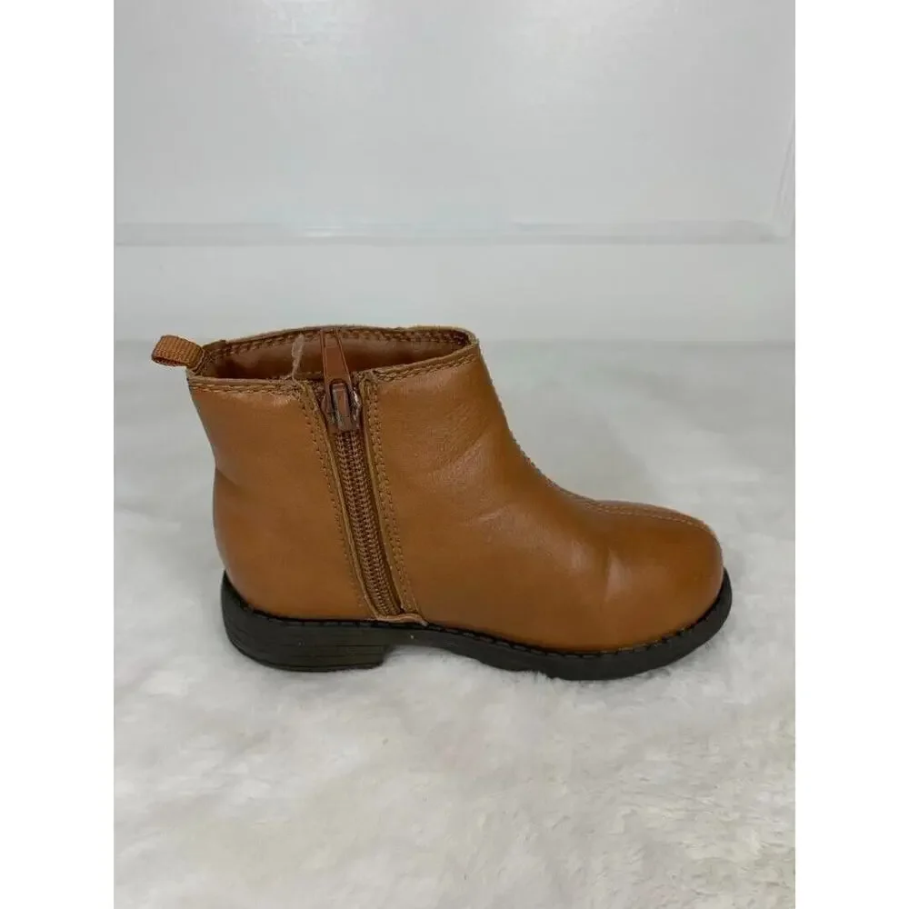 Carters Girls Brown Faux Leather Ankle Boots Size 8 With Zipper Closure